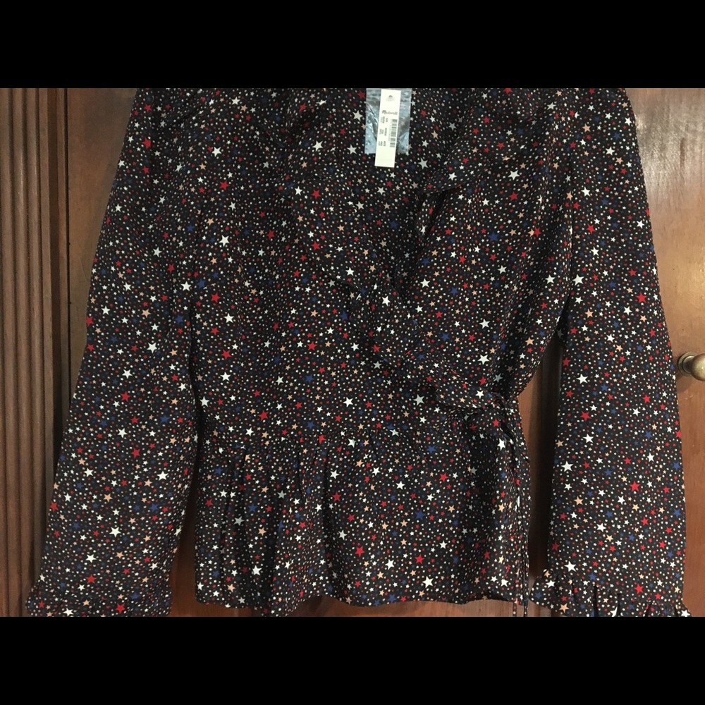 Silk Ruffle-Hem Wrap Top in Starry Night - Picture 7 of 7